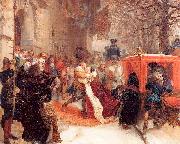 Adolph von Menzel Gustav Adolph Greets his Wife outside Hanau Castle in January 1632 china oil painting reproduction